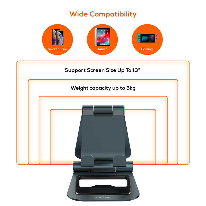 mbeat®  Stage S4 Mobile Phone and Tablet Stand Optimised Comfort Space Saving Portability Material: Aluminium alloy, ABS plastic Product Weight: 350g - Image 3