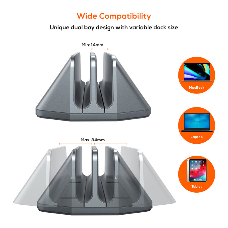 mbeat®  Stage S5 Adjustable Dual Bay Tablet, Laptop and MacBook Vertical Stand Declutter and Organise Dual Adjustable Bays Material: Aluminium alloy, - Image 2