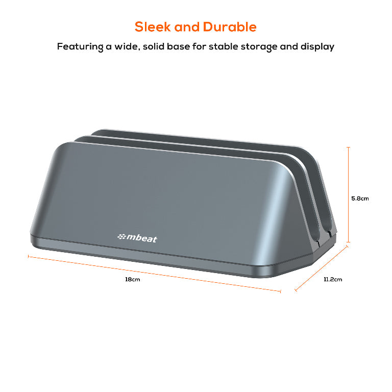 mbeat®  Stage S5 Adjustable Dual Bay Tablet, Laptop and MacBook Vertical Stand Declutter and Organise Dual Adjustable Bays Material: Aluminium alloy, - Image 4
