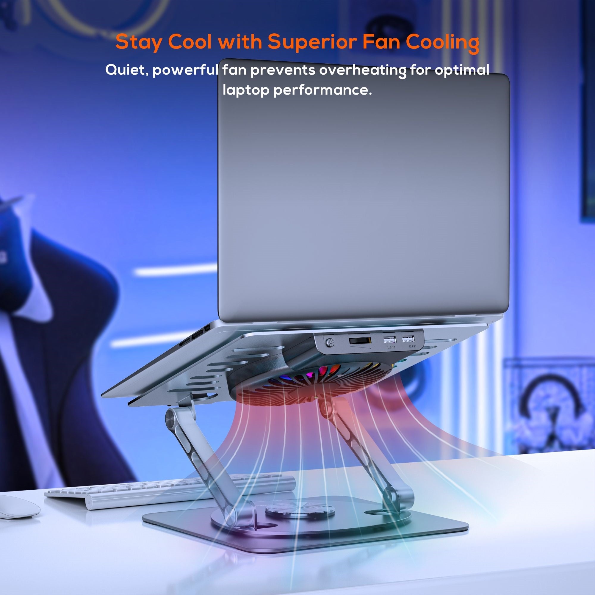 mbeat® Stage S8 Rotating Laptop Stand with RGB Cooling Fan and USB Ports Material: Aluminium alloy Package Weight: 1.08kg - Image 2