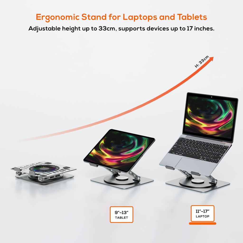 mbeat® Stage S8 Rotating Laptop Stand with RGB Cooling Fan and USB Ports Material: Aluminium alloy Package Weight: 1.08kg - Image 3