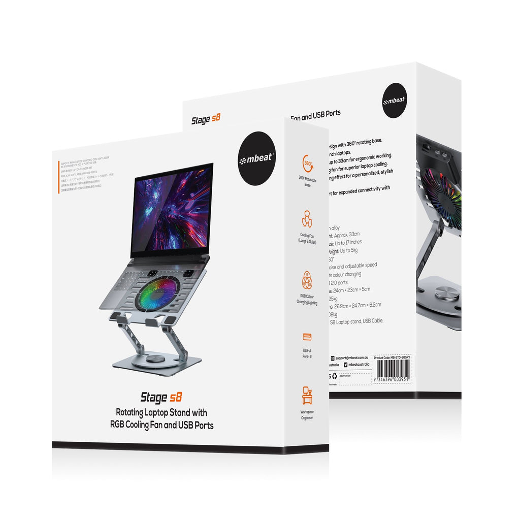 mbeat® Stage S8 Rotating Laptop Stand with RGB Cooling Fan and USB Ports Material: Aluminium alloy Package Weight: 1.08kg - Image 4