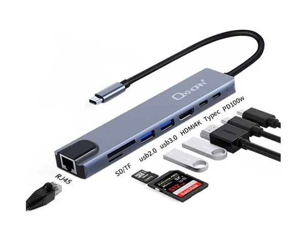 Oxhorn SuperSpeed 8-in-1 USB C to HDTV Adapter Hub 1xHDMI 4K 1xEtherne LAN 2 xUSB 3.0 Type C Type C (PD) Card Reader(TF/SD) Aluminum Dock Station - Image 2