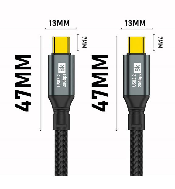 Oxhorn 2m USB-C to USB-C USB 3.2 Gen2 Braided 20Gbps 8K@60Hz 5A 20V 100W PD Fast Charging Video Cable for Laptop Phone Tablet Docking USB-C Devices - Image 2