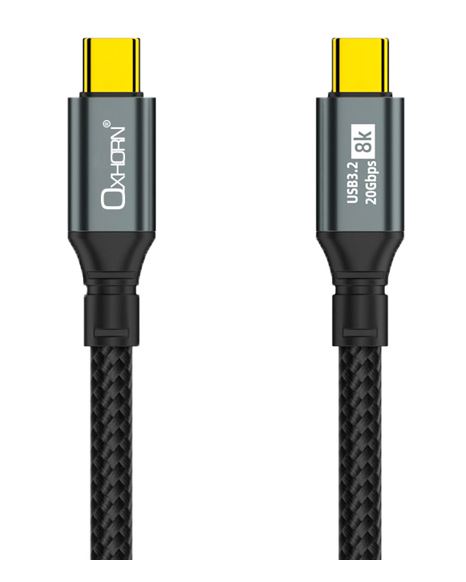 Oxhorn USB 3.2 Gen 2×2 3m USB-C to USB-C 20Gbps 8K@60Hz 20V 100W E-Marker Chip Black fast charging & Video cable Laptop Phones Tablet USB-C Device - Image 1