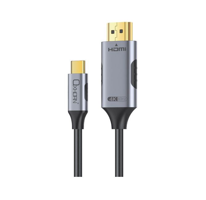 Oxhorn USB C to HDMI 2.0 1m cable 4K@60Hz Aluminum plugs black Support HDCP 1.4 HDCP 2.2 Thunderbolt 3/4 LPCM compatible Windows/Mac/Chromebooks - Image 1