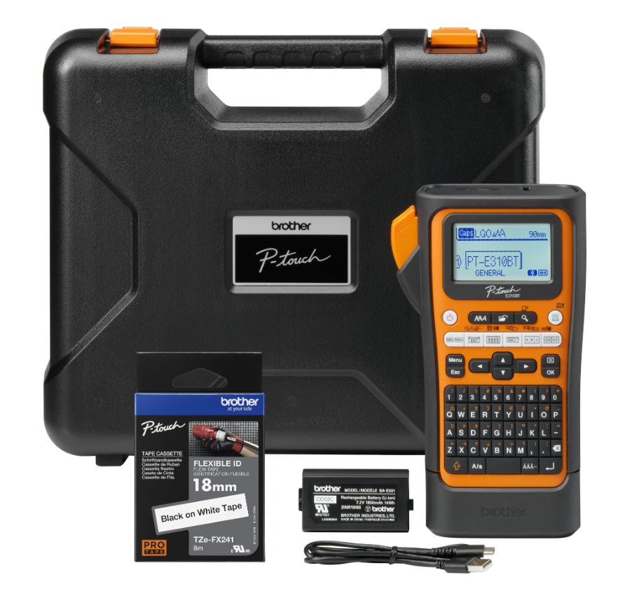 Brother PT-E310BTVP Industrial Handheld Label Printer  - 3 Year Warranty, included Carry case, Rechargeable Li-Ion battery,1xTZE-FX241 and USB-A Cable - Image 1
