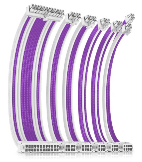 Antec PSU -  Sleeved Extension Cable Kit V2 - Purple / White. 24PIN ATX, 4+4 EPS, 8PIN PCI-E, 6PIN PCI-E, Compatible with Standard PSU (LS) - Image 2
