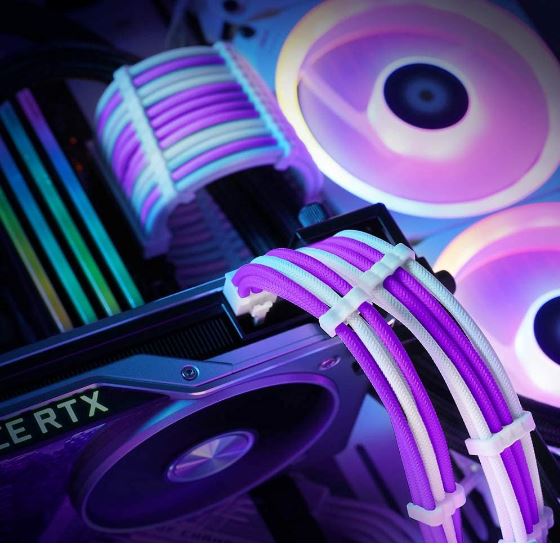 Antec PSU -  Sleeved Extension Cable Kit V2 - Purple / White. 24PIN ATX, 4+4 EPS, 8PIN PCI-E, 6PIN PCI-E, Compatible with Standard PSU (LS) - Image 3
