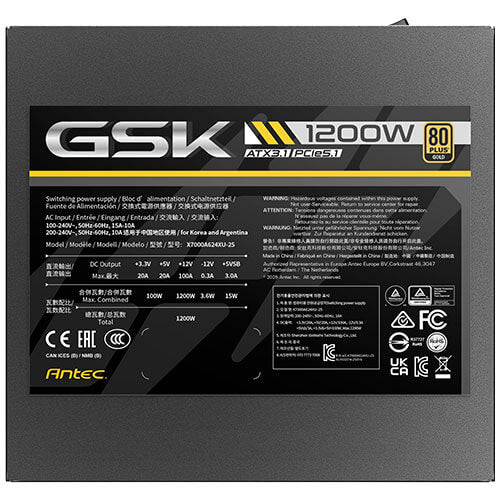 Antec GSK1200 AU, ATX 12V 3.1, 1200W, Full-Modular, 80 Plus Gold, 120mm FDB fan, 100–240V, OCP/OVP/UVP/SCP/OPP/OTP/SIP/NLO protection, 10yr wty - Image 4