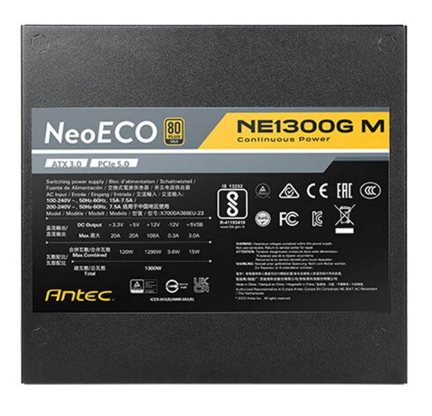 Antec NE 1300w 80+ Gold, Fully-Modular, ATX 3.0, PCI-E 5.0, 12CM FDB Fan, Japanese Caps, Compact ATX Silent Server Grade Power Supply, PSU, 10 wty - Image 3