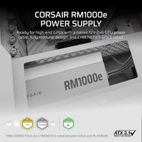Corsair RMe Series™ RM1000e - Fully Modular Low-Noise ATX Power Supply - White (AU), Cybenetics Gold, ATX12V 3.1, 2x PATA, 2x EPS, 6x SATA, 3x PCIe - Image 2