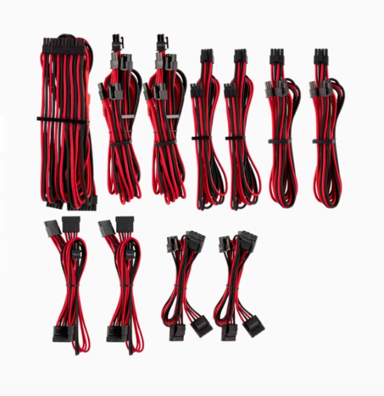 For Corsair PSU - RED/BLACK Premium Individually Sleeved DC Cable Pro Kit, Type 4 (Generation 4)(LS) - Image 1