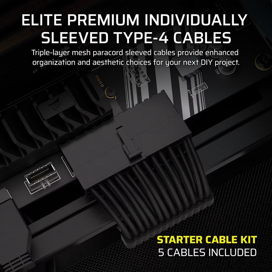 For Corsair PSU - Elite Premium Individually Sleeved Type-4 PSU Cables Starter Kit - Black - Image 2