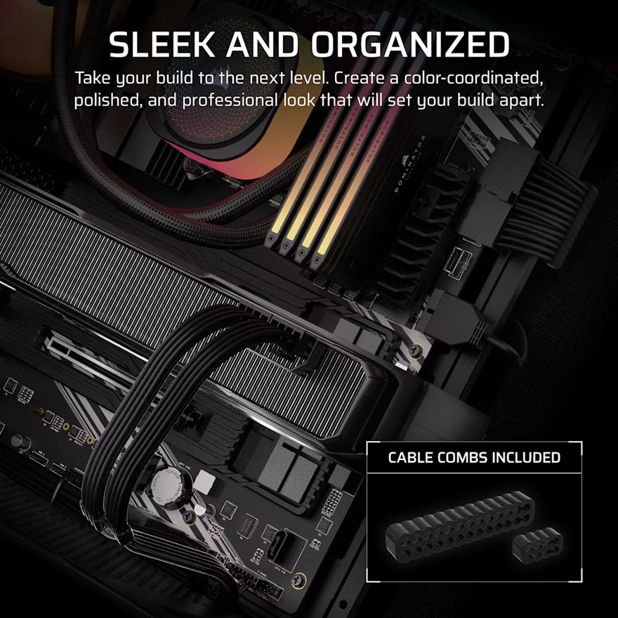 For Corsair PSU - Elite Premium Individually Sleeved Type-4 PSU Cables Starter Kit - Black - Image 3