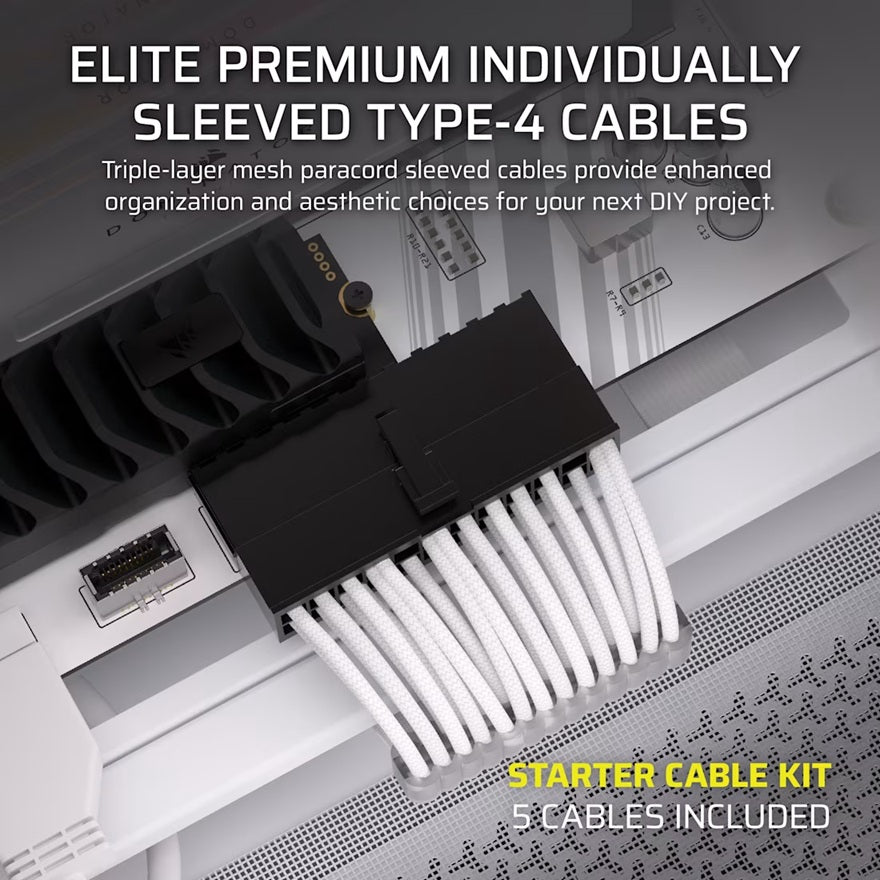 For Corsair PSU - Elite Premium Individually Sleeved Type-4 PSU Cables Starter Kit - White - Image 2