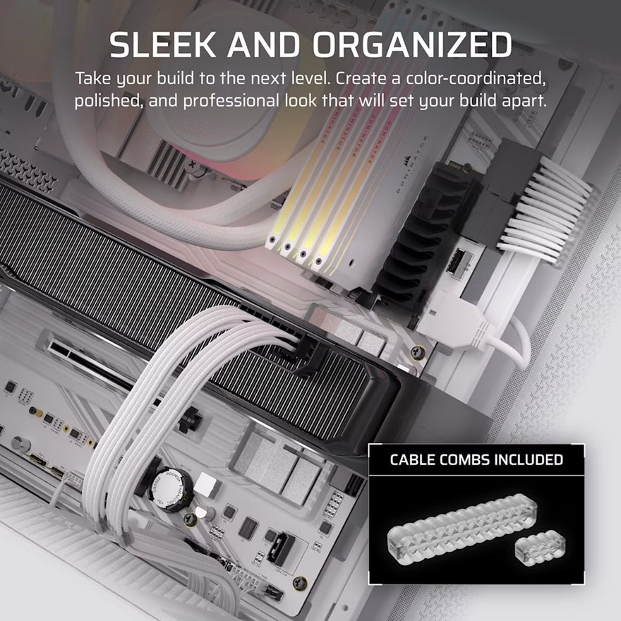 For Corsair PSU - Elite Premium Individually Sleeved Type-4 PSU Cables Starter Kit - White - Image 3