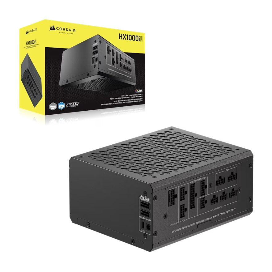 Corsair HX1000i SHIFT Fully Modular Platinum ATX Power Supply, ATX 3.1, 8x PATA, 2x EPS, 8x SATA, 4x PCIe, DSP, fully modular, 140mm FDB fan, 10yr WTY - Image 1