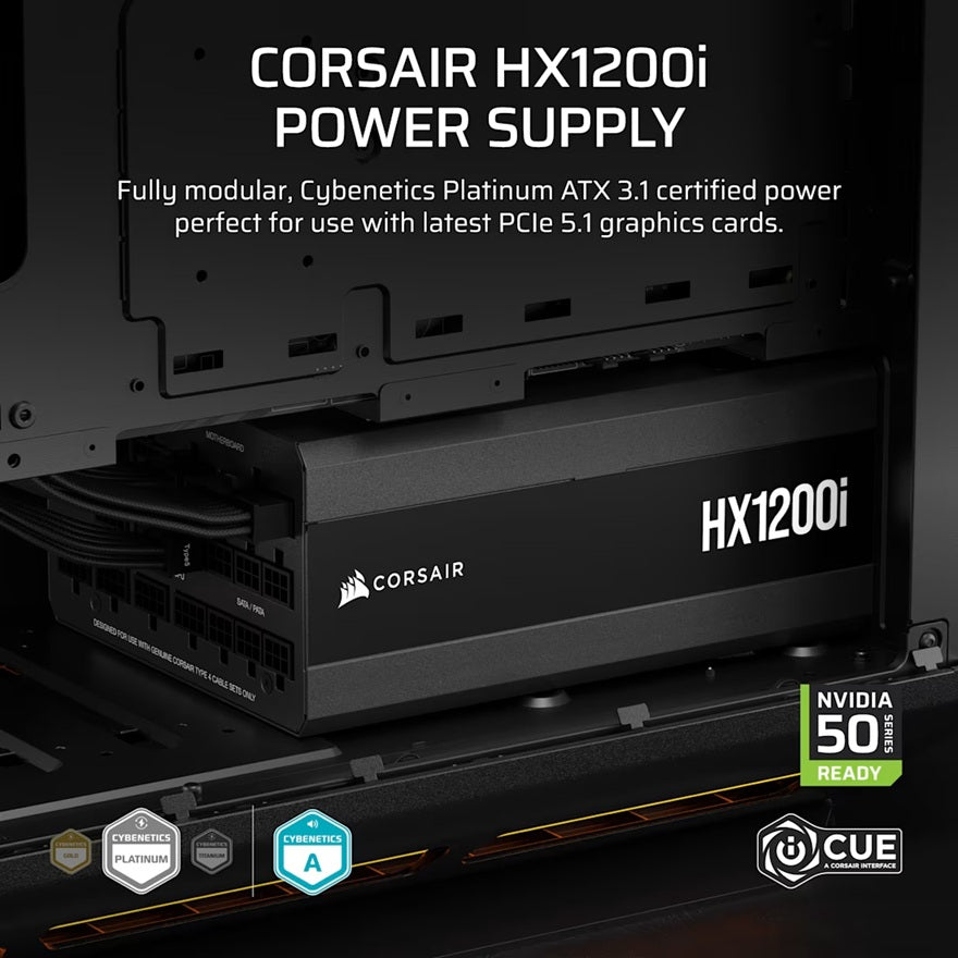 Corsair HX1200i Fully Modular Ultra-Low Noise Platinum ATX 1200 Watt PC Power Supply (AU), ATX12V 3.1, 6x PATA, 2x EPS, 8x SATA, 5x PCIe, Type4 Cable - Image 3