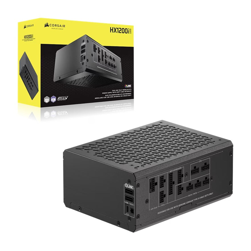 Corsair HX1200i SHIFT Fully Modular Platinum ATX Power Supply, ATX 3.1, 8x PATA, 2x EPS, 8x SATA, 4x PCIe, DSP, fully modular, 140mm FDB fan, 10yr WTY - Image 1