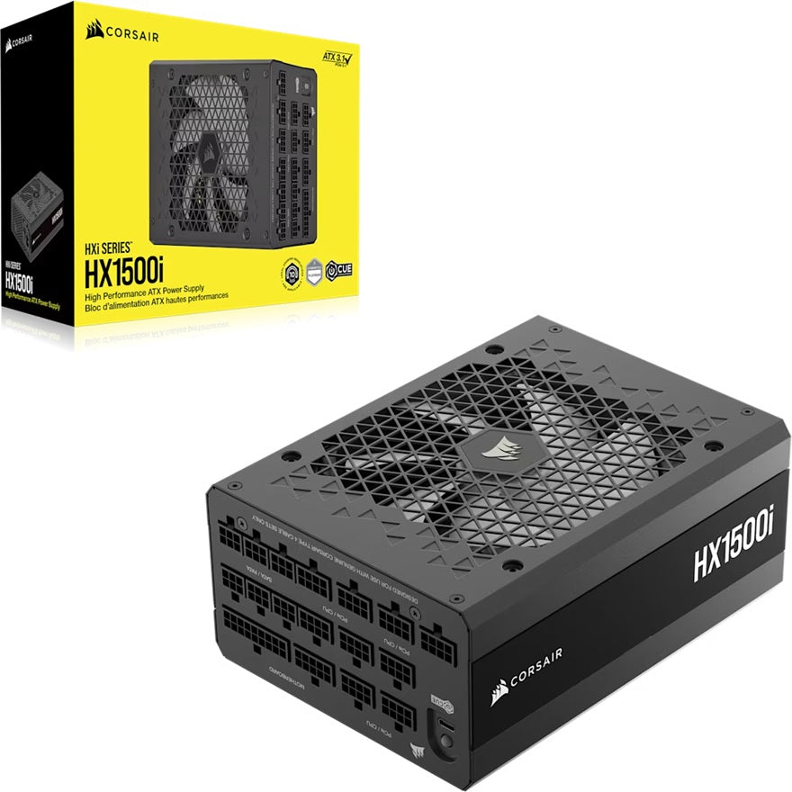 Corsair HX1500i Fully Modular Ultra-Low Noise Platinum ATX 1200 Watt PC Power Supply (AU), ATX12V 3.1, 6x PATA, 2x EPS, 8x SATA, 5x PCIe, Type4 Cable - Image 1
