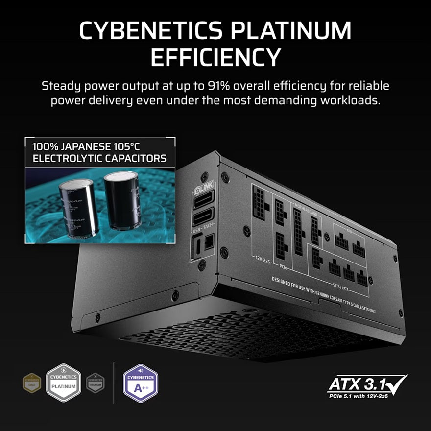 Corsair HX1500i SHIFT Fully Modular Platinum ATX Power Supply, ATX 3.1, 8x PATA, 2x EPS,12x SATA, 6x PCIe, DSP, fully modular, 140mm FDB fan, 10yr WTY - Image 4