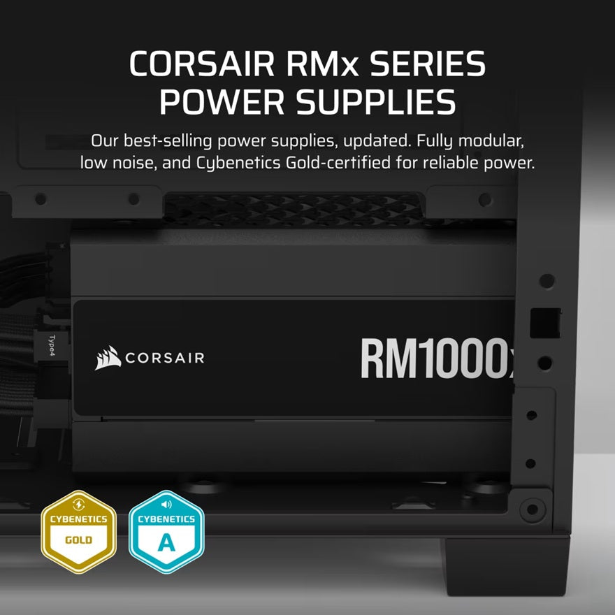 Corsair RMx Series RM1000x Fully Modular Power Supply (AU): 1000W, 80+ Gold, 4x PCIe, 12x SATA, 2x EPS, Zero RPM, ATX 3.1 - Image 4