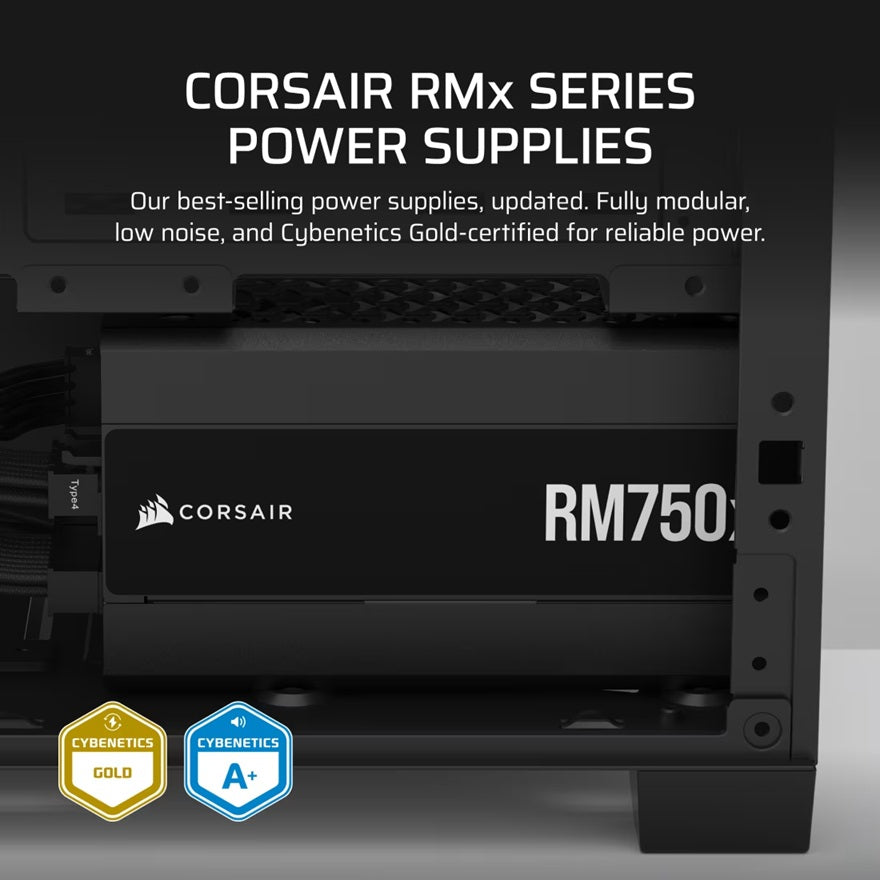 Corsair RMx Series RM750x Fully Modular Power Supply (AU): 750W, 80+ Gold, 4x PCIe, 8x SATA, 2x EPS, Zero RPM, ATX 3.1 - Image 4