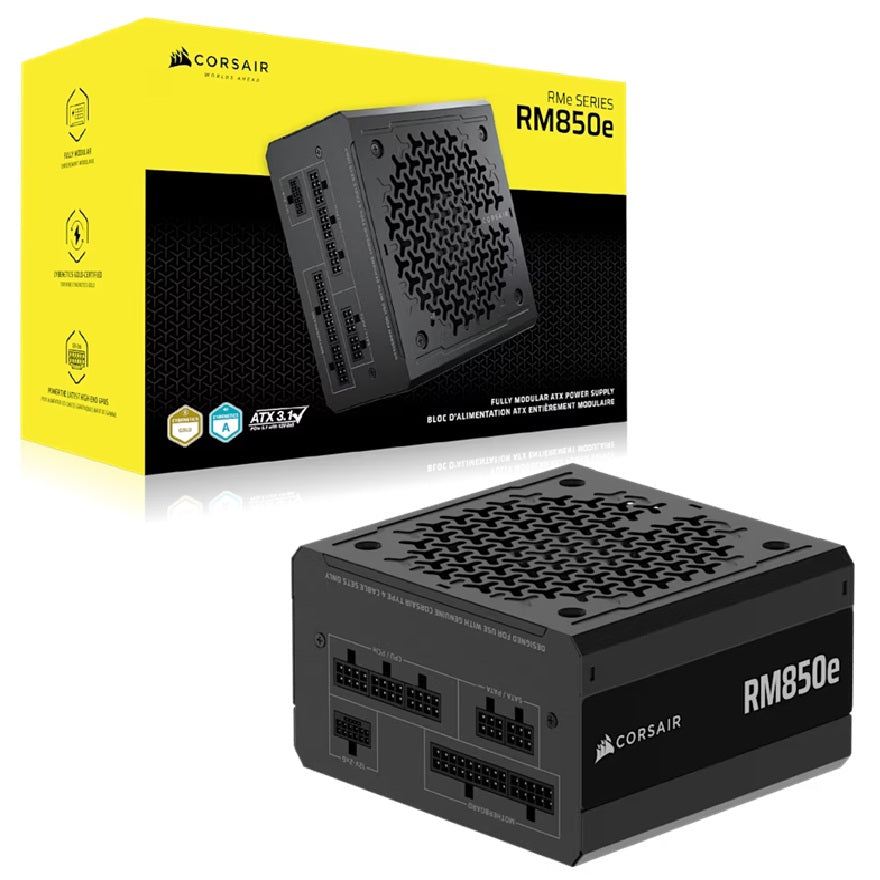 Corsair RMe Series RM850e Fully Modular Low-Noise ATX Power Supply (AU), Cybenetics Gold, ATX12V 3.1, 2x PATA, 2x EPS, 6x SATA, 3x PCIe - Image 1
