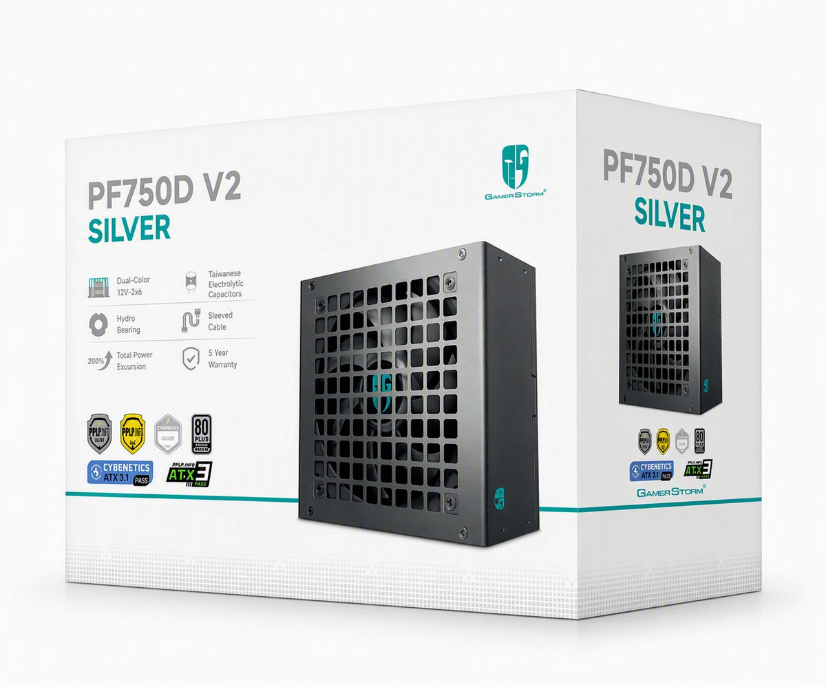 DeepCool PF750D V2 750W Gamer Storm 80+ Silver/Cybenetics Non-Modular ATX Power Supply, Taiwanese Capacitors, ATX12V V3.1 - Image 1