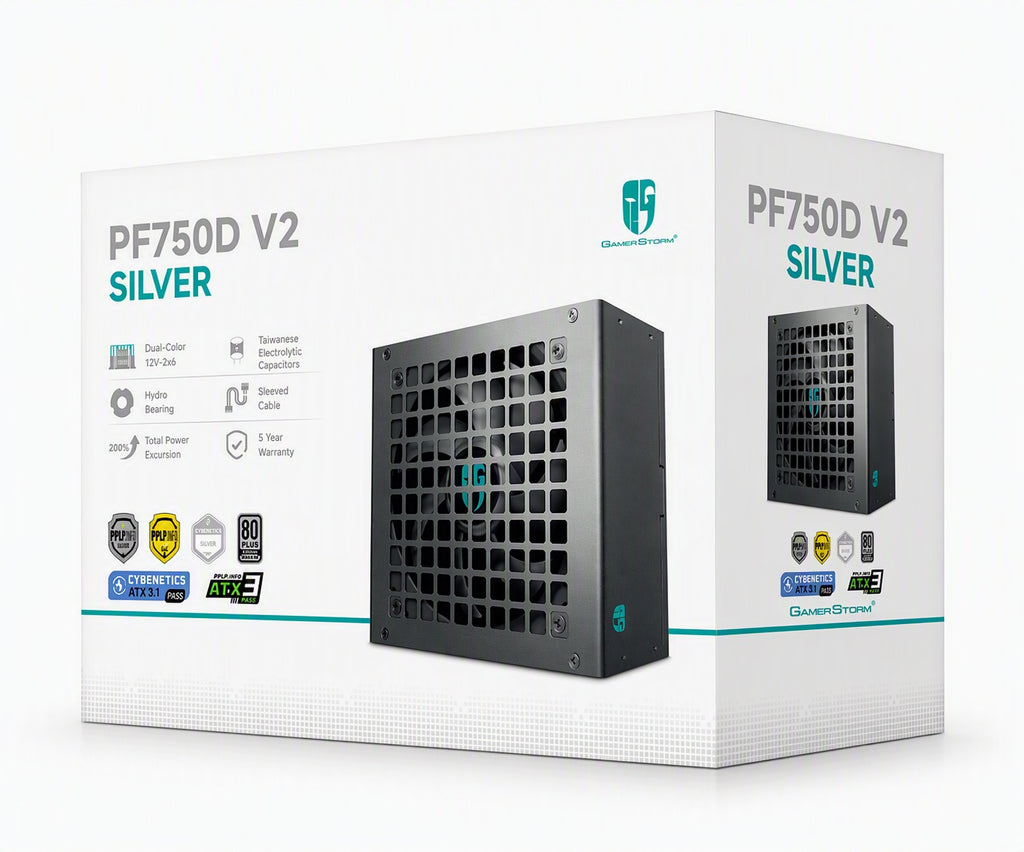 DeepCool PF750D V2 750W Gamer Storm 80+ Silver/Cybenetics Non-Modular ATX Power Supply, Taiwanese Capacitors, ATX12V V3.1 - Image 2