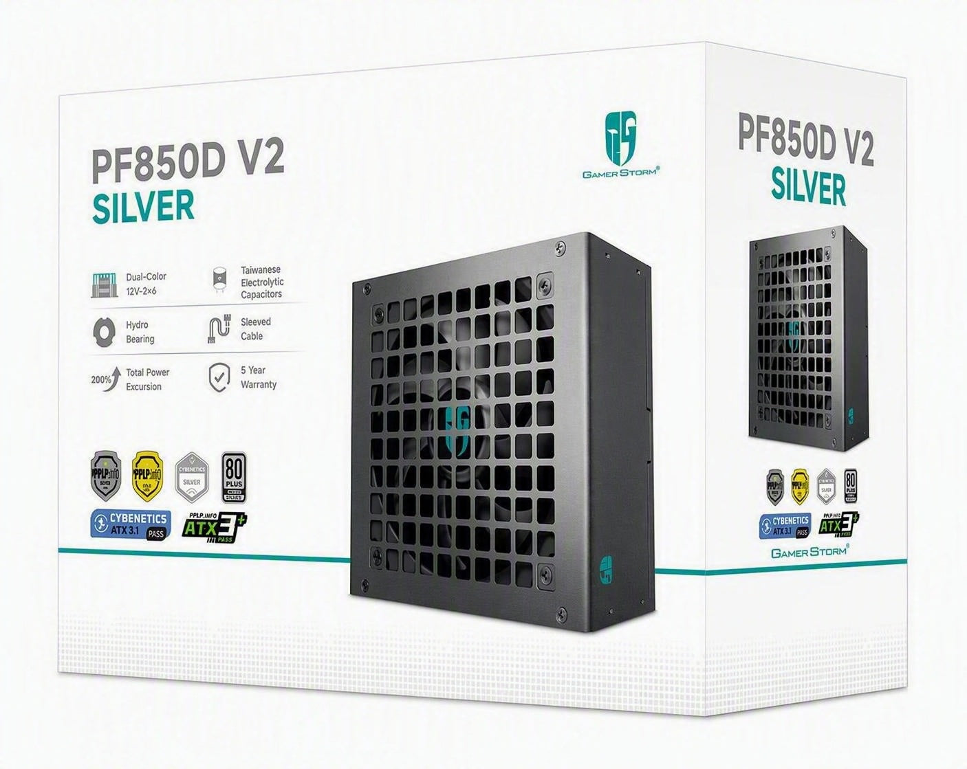 DeepCool PF850D V2 850W Gamer Storm 80+ Silver/Cybenetics Non-Modular ATX Power Supply, Taiwanese Capacitors, ATX12V V3.1 - Image 2