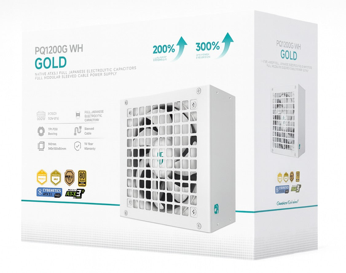 DeepCool PQ1200G WH 1200W Gamer Storm 80+ Gold/Cybenetics Fully Modular ATX Power Supply 120mm Fan, Japanese Capacitors, DC to DC, ATX12V V3.1, - Image 2