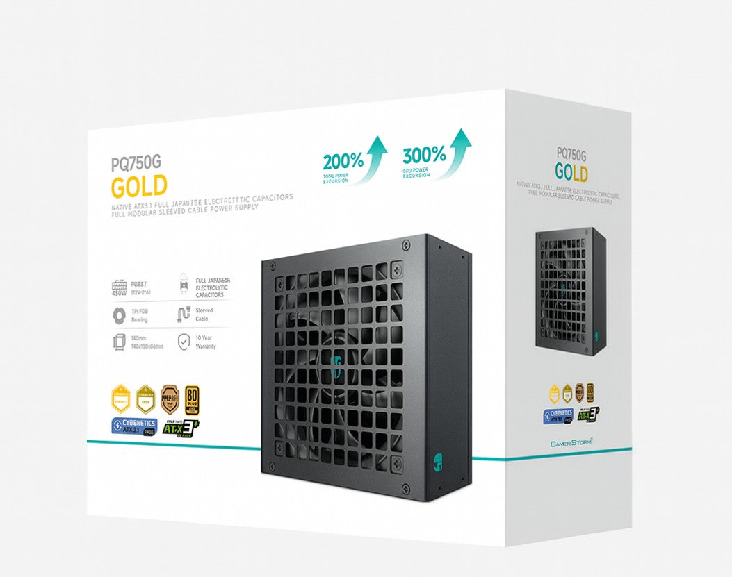 DeepCool PQ750G 750W Gamer Storm 80+ Gold/Cybenetics Fully Modular ATX Power Supply 120mm Fan, Japanese Capacitors, DC to DC, ATX12V V3.1, - Image 2
