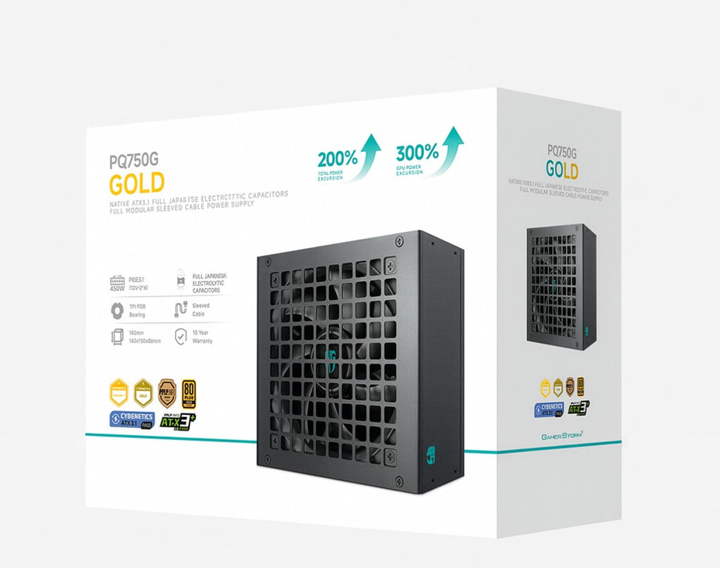 DeepCool PQ750G 750W Gamer Storm 80+ Gold/Cybenetics Fully Modular ATX Power Supply 120mm Fan, Japanese Capacitors, DC to DC, ATX12V V3.1, - Image 1