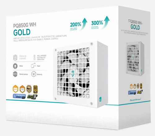 DeepCool PQ850G WH 850W Gamer Storm 80+ Gold/Cybenetics Fully Modular ATX Power Supply 120mm Fan, Japanese Capacitors, DC to DC, ATX12V V3.1, - Image 1