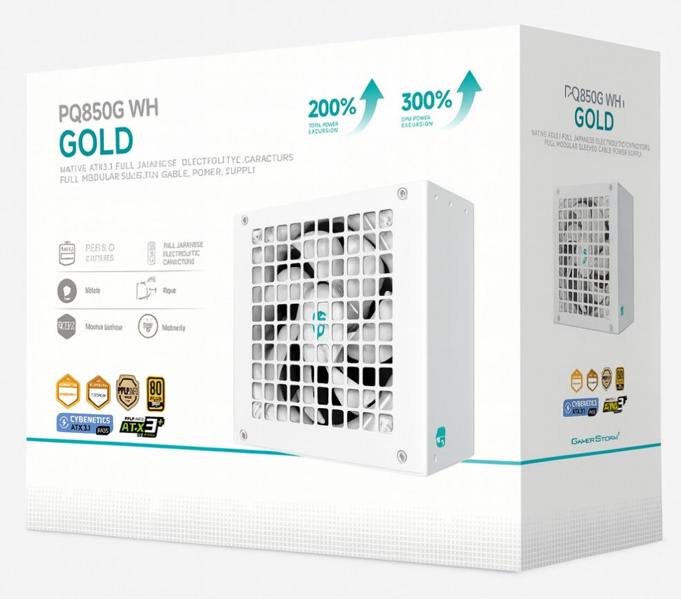DeepCool PQ850G WH 850W Gamer Storm 80+ Gold/Cybenetics Fully Modular ATX Power Supply 120mm Fan, Japanese Capacitors, DC to DC, ATX12V V3.1, - Image 2