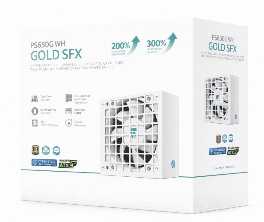 DeepCool PS650G WH 650W Gamer Storm SFX ,Full Japanese Electrolytic Capacitors, Cybenetics Platinum /PPLP Gold, Fluid Dynamic Bearing - Image 1