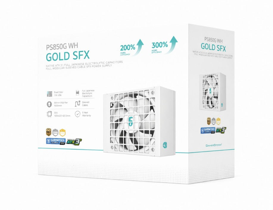 DeepCool PS850G WH 850W Gamer Storm SFX ,Full Japanese Electrolytic Capacitors, Cybenetics Platinum /PPLP Gold, Fluid Dynamic Bearing - Image 2