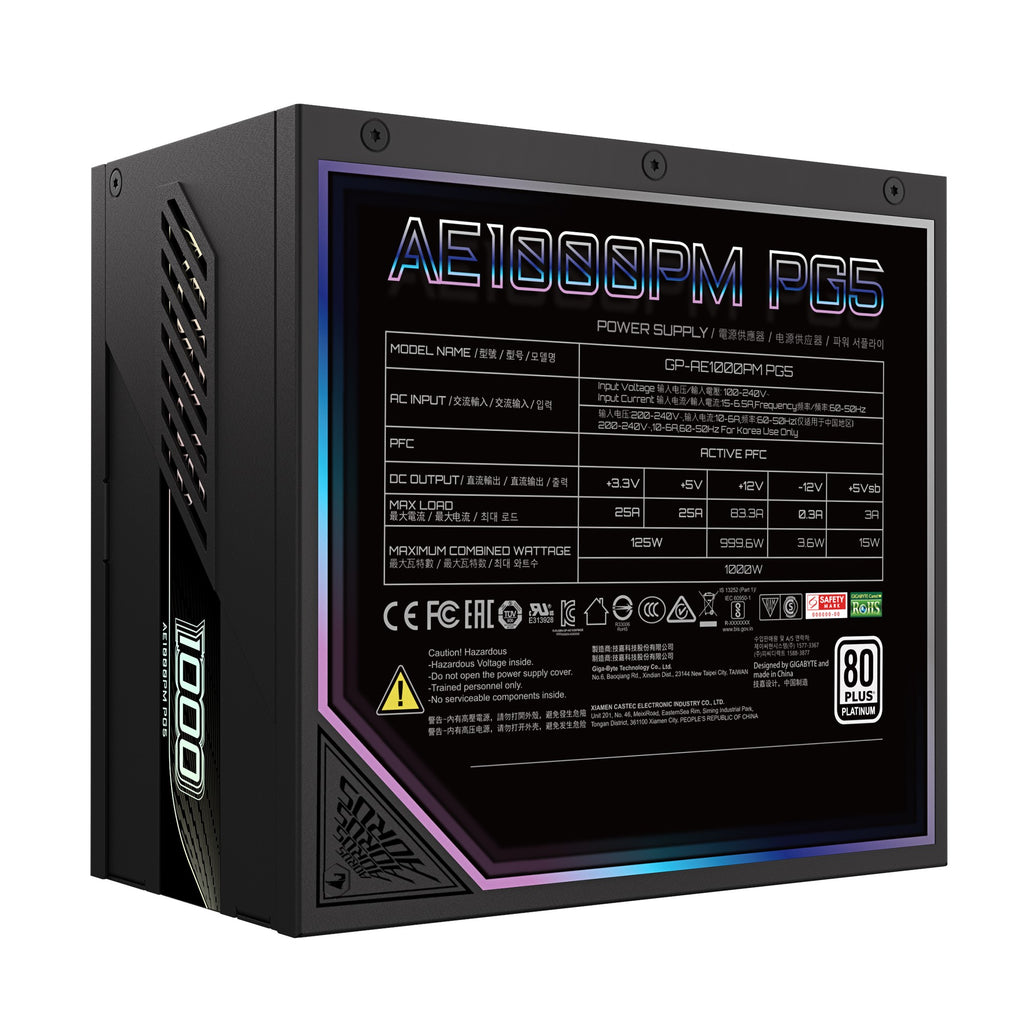 Gigabyte GP-AE1000PM PG5 1000W PSU Power Supply, ATX 60-50 Hz 1000W 120mm Fan 80 PLUS  Platinum >100,000 hours - Image 4