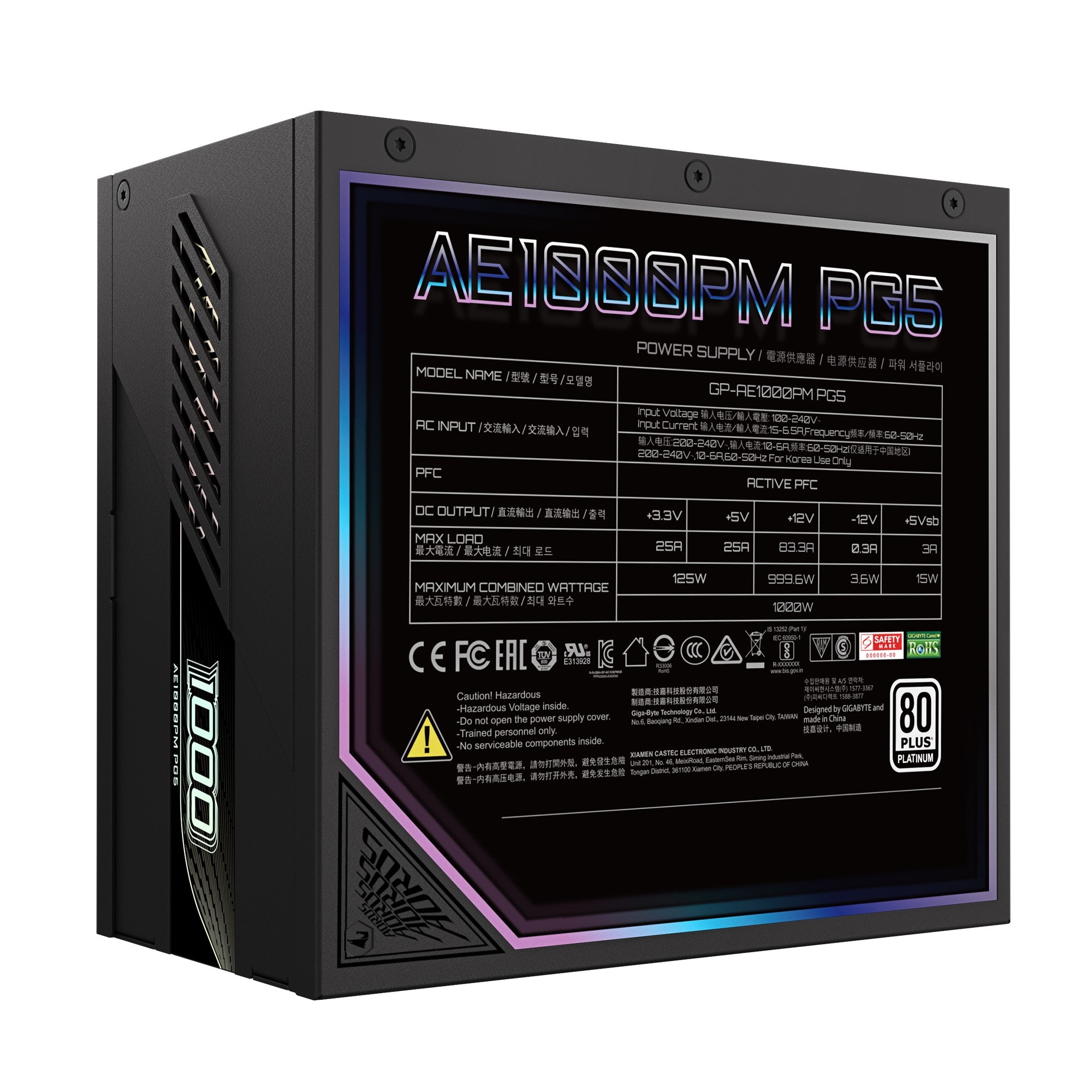 Gigabyte GP-AE1000PM PG5 1000W PSU Power Supply, ATX 60-50 Hz 1000W 120mm Fan 80 PLUS  Platinum >100,000 hours - Image 4