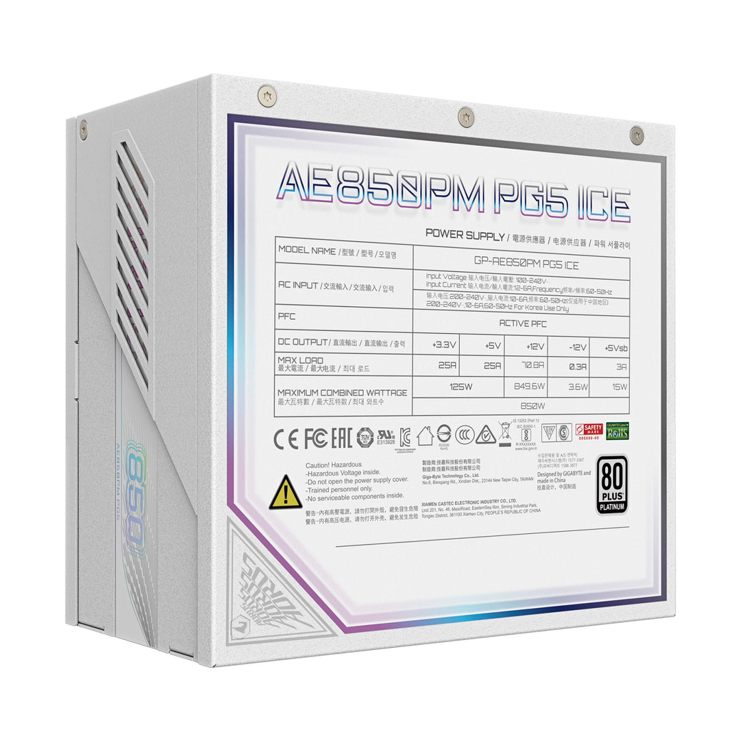 Gigabyte GP-AE850PM PG5 ICE 850W PSU Power Supply, ATX  60-50 Hz 850W  120mm Fan 80 PLUS  Platinum  >100,000 hours - Image 4