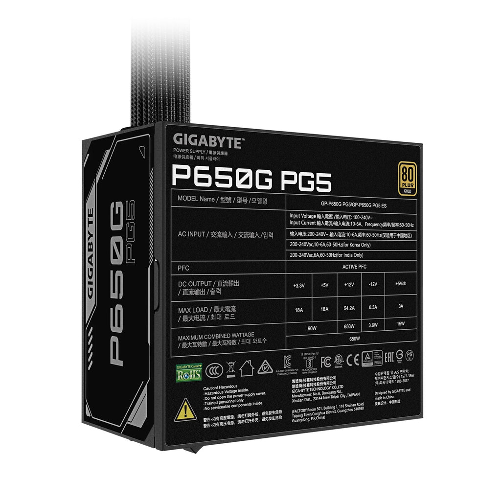 Gigabyte GP-P650G PCIE 5.1, 650W, ATX12V v3.1, 80+Gold, 90%, 120mm HYB, PFC>0.9, 100-240V, 10-6A, 60-50Hz, MTBF>100k,  PCIe5.1 - Image 4