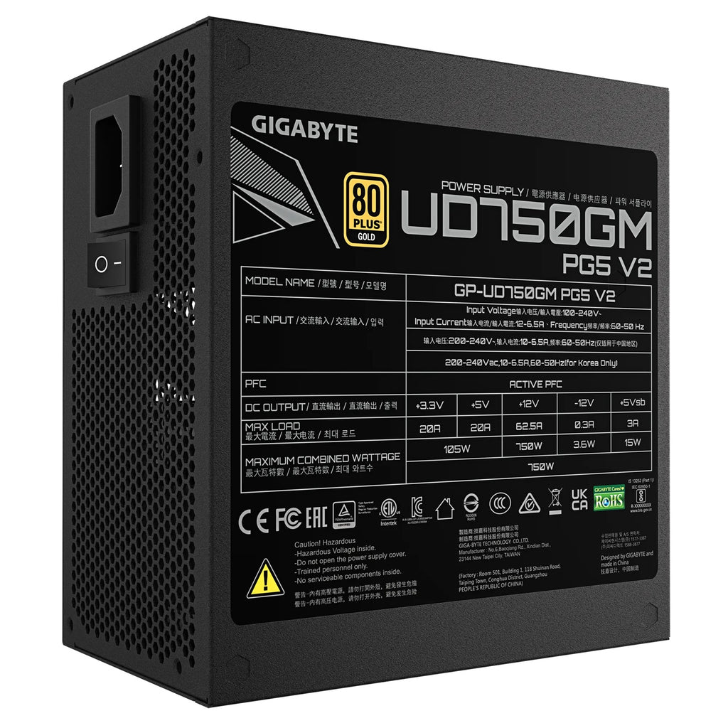Gigabyte UD750GM PG5 V2, 750W ATX PSU Power Supply  80+ Gold >90%  Black Embossed Cables 100-240 Vac  >100K Hrs (NEW) - Image 4