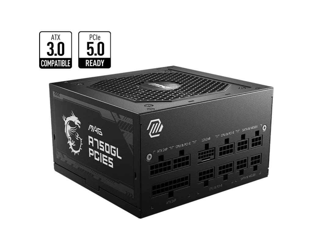 MSI MAG A750GL PCIE5 750W Up to 90% (80 Plus Gold) ATX Power Supply Unit, PFC, 100~240 VAC, 750W, 47-63Hz, PCI-E, SATA, FDD - Image 5
