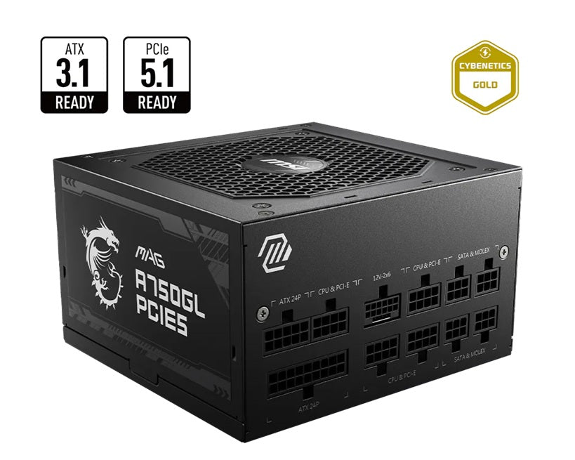 MSI MAG A750GL PCIE5 II Bulk – 750W ATX 3.1, 80+ Gold, full modular, PCIe 5.0 16-pin, 3x PCIe 6+2, 8x SATA, FDB fan, OCP/OVP/OPP/OTP/SCP/UVP, 120mm - Image 5