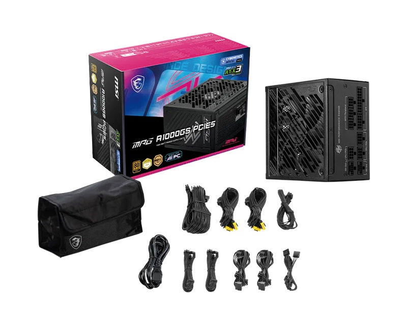 MSI MPG A1000GS PCIE5 1000W ATX Power Supply Unit, 80 PLUS Gold, Fully modular flat cables, 0 RPM Mode, Active PFC design - Image 4