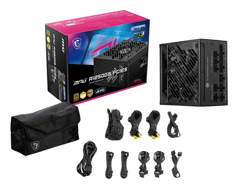 MSI MAG A1250GS PCIE5 ATX Power Supply Unit, 80 PLUS Gold, Fully modular flat cables, 0 RPM Mode, Active PFC design - Image 4