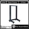 LDR Flat Packed 22U 2-Post Open Frame Rack, Black Metal Construction - Image 1