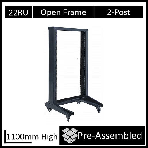 LDR Flat Packed 22U 2-Post Open Frame Rack, Black Metal Construction - Image 4